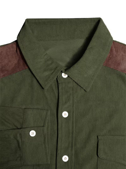 Camisa El Estanciero · Pana Canalada con Paneles de Cuero