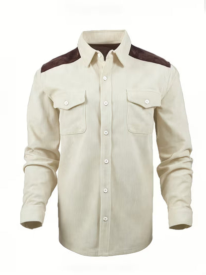 Camisa El Estanciero · Pana Canalada con Paneles de Cuero